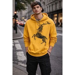 Game of Thrones Antler Stag Graphic Yellow Brown Baratheon Hoodie L Sweatshirt